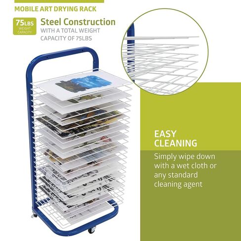 Pearington 25-Shelf Mobile/Wall Mountable Art Drying Rack for Art Studios & Classrooms, 13" D x 17.5" W x 39.4" H, Blue/White, 2-Pack in Saudi Arabia