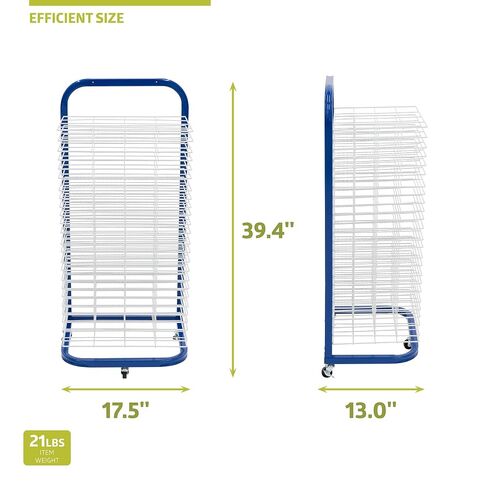 Pearington 25-Shelf Mobile/Wall Mountable Art Drying Rack for Art Studios & Classrooms, 13" D x 17.5" W x 39.4" H, Blue/White, 2-Pack in Saudi Arabia