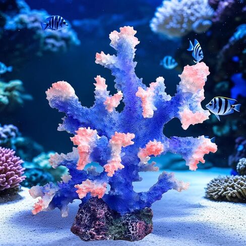 Premium Coral Reef Ornament - Lifelike Artificial Coral Decor for Saltwater & Freshwater Aquariums | Hand-Painted Blue, Aquarium-Safe Polyresin (5.7"×5.1"×6.3") in Kuwait