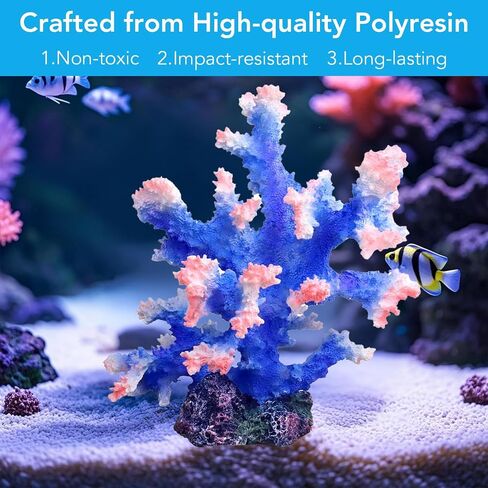 Premium Coral Reef Ornament - Lifelike Artificial Coral Decor for Saltwater & Freshwater Aquariums | Hand-Painted Blue, Aquarium-Safe Polyresin (5.7"×5.1"×6.3") in Kuwait