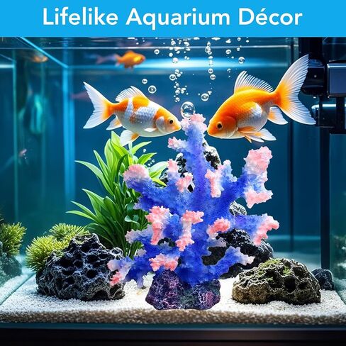 Premium Coral Reef Ornament - Lifelike Artificial Coral Decor for Saltwater & Freshwater Aquariums | Hand-Painted Blue, Aquarium-Safe Polyresin (5.7"×5.1"×6.3") in Kuwait