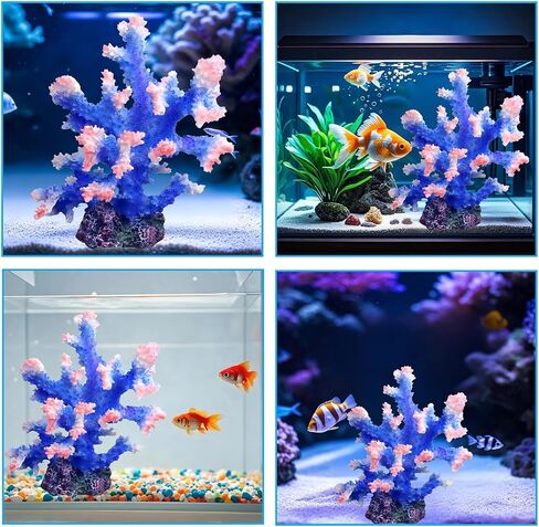 Premium Coral Reef Ornament - Lifelike Artificial Coral Decor for Saltwater & Freshwater Aquariums | Hand-Painted Blue, Aquarium-Safe Polyresin (5.7"×5.1"×6.3") in Kuwait