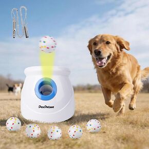 Pet Prime Upgraded Automatic Dog Ball Launcher for Large Dogs,Interactive Rechargeable Dog Ball Thrower Launcher Toy,Adjustable 10-64ft,6PCS 2.5" ETPU Balls & 1 Whistle Included,Outdoor Use in Kuwait