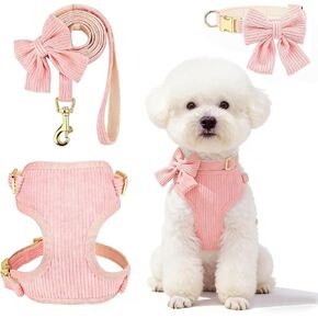 Cute Small Dog Harness Collar and Leash Set with Detachable Bowtie, Adjustable Dog Harness Collar and Leash Set with Secure Metal Buckle for Daily Walking, Parties & Holiday Pink, S in Kuwait
