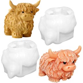 Highland Cow Silicone Mold for Resin Candle Soap, 2 Packs 3D Cute Cow Animal Candle Mold for Candle Making, Highland Cow Chocolate Candy Fondant Molds for Cake Decor in Kuwait