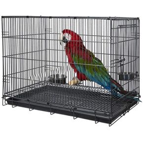 Large Travel Vet Portable Bird Parrot Metal Cage Carrier Easy Foldable Bite-Proof Stainless Feeder Bowls Natural Wooden Stand Perch Easy Clean Pull Out Raised Grate and Tray in Kuwait
