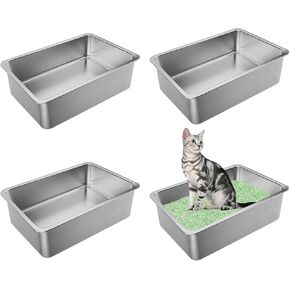 4 Pack Stainless Steel Litter Box, 23.6"x15.7"x6" Metal High Sided Cat Litter Pan, Large Cat Litter Box, Non Stick, Odor Control Easy Clean Medium to Large Pet Litter Pan in Saudi Arabia