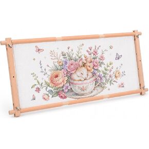 Cross Stitch Frame 21" x 12", Beech Wood Embroidery Scroll Frame, Needlepoint Stretcher Bars, Easy Assembly Tapestry Frame Holder for Cross Stitch, Embroidery and Needlework Supplies in Kuwait