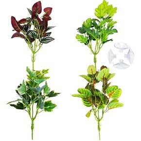 PINVNBY Reptile Terrarium Plants Hanging Artificial Lizards Habitat Climbing Decorations with Suction Cup Pets Tank Fake Green Plastic Ornament for Amphibians Bearded Dragons 6PCS in Kuwait