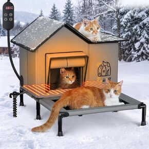 Rywell Heated Cat House, Weatherproof Insulated Outdoor Cat Shelter Timer in Kuwait