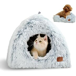 CATISM Cat Bed, Cat Cave for Indoor Cats, Soft Cat Dome, Self-Warming 2 in 1 Foldable Pet Cat House with Washable Cushioned Pillow Calming Fluffy Dog Beds for Small Dogs with Anti-Slip Bottom Brown in Kuwait