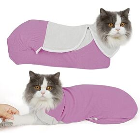 Cat Wrap for Cutting Nails, Self-Adhesive Cat Nail Clipping Restraint Bag, Anti-Scratch Cat Grooming Wrap Swaddle for Meds, SubQ Fluids, Ear Cleaning, Teeth Brushing & Vet Visits,Grey,S in Saudi Arabia