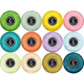 Double Mercerized Egyptian Long Staple Cotton Pearl Thread Ball 10 Grams Rainbow Color Embroidery Thread 12 Colors per Box for Crochet Hardanger Cross Stitch Hand Embroidery,redpurple Series in Kuwait