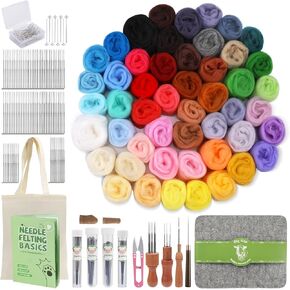 IMZAY Needles Felting Tools, 8"x10" Felting Pad, Large Needle Felting Mat, 50 Colors Needle Felting Wool, 5g/Pack Wool Roving Yarn for DIY Craft in Kuwait