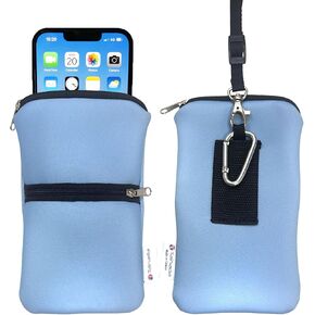 Men Women Phone Neoprene Shockproof Zippered Sleeve Case Bag Pouch with Carabiner, Neck Lanyard, Belt Loop Holster for iPhone 15/14 Pro Max, 15 Plus, Samsung S24+, A54 (Birds Floral Navy Blue) in Saudi Arabia