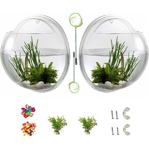 Creative Acrylic Hanging Wall Mounted Fish Tank, Hanging Bowl for Water Plants, Wall Fish Bubble Tank, Hydroponic Air Plant Flower Pot, Mini Aquarium Planter, Home Decor, Fake Plants Nail Stone Etc in Saudi Arabia