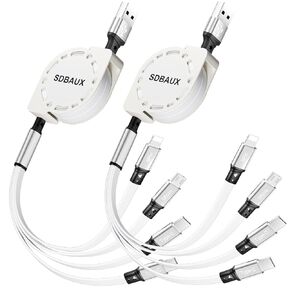 بنك التنمية الاجتماعية كابل شحن USB متعدد قابل للسحب 3 امبير، موصل سلك شاحن سريع 4 في 1 مع محول مزدوج للموبايل/النوع C/Micro USB، متوافق مع موبايل 11 12 برو ماكس XS XR X 8 7 6 5s التابلت والمزيد in Kuwait