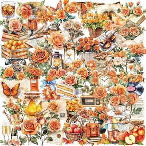50 Pieces Natural Flower Themed Transparent Stickers for Scrapbooking, Self-Adhesive Scrapbooking Stickers Supplies Journal Stuffers for Adult Card Making Letters DIY in Kuwait