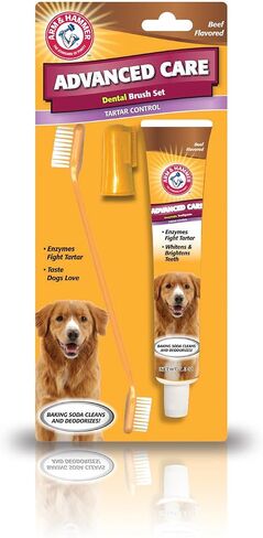 Arm & Hammer for Pets Tartar Control Kit for Dogs Contains Toothpaste, Toothbrush & Fingerbrush Reduces Plaque & Tartar Buildup, 3-Piece Kit, Banana Mint Flavor (Pack of 1) in Kuwait