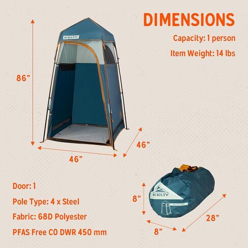مأوى الخصوصية Kelty Discovery H2GO، دش المخيم ومأوى التغيير، مدخل بسحاب، إطار عمود فولاذي، قائم بذاته in Kuwait