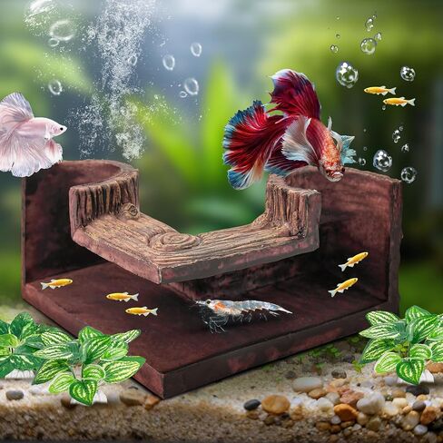 CousDUoBe Aquarium Cave | 90° Corner Fish Cave Viewing Tunnels Silk Aquarium Plants，Betta Fish Tank Accessories BPA-Free Premium Resin,Fish Tank Cave for Corners (5.1" x 2.7" x 2") in Kuwait