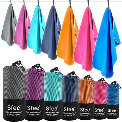 Sfee 2 Pack Microfiber Travel Towel, Quick Dry Towel Camping Towel Beach Towel Super Absorbent Compact Lightweight Sports Gym Towels Set for Beach, Gym, Hiking, Pool, Backpacking, Bath, Yoga in Saudi Arabia
