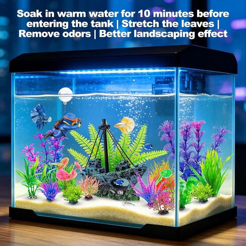 CousDUoBe 16 Pcs Fish Tank Decor Set Shipwreck Decoration Fish Tank Plants in Kuwait