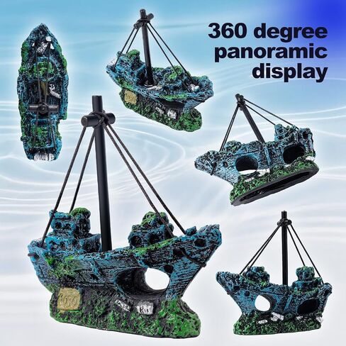 CousDUoBe 16 Pcs Fish Tank Decor Set Shipwreck Decoration Fish Tank Plants in Kuwait