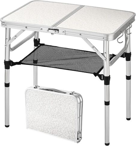 Adjustable Height Camping Table with Mesh Layer, 23.6" x 15.7" Portable Folding Camp Tables with Aluminum Legs for Outdoor Camp, Picnic, Beach, Backyard, Tailgate Cooking, 3 Heights… in Kuwait