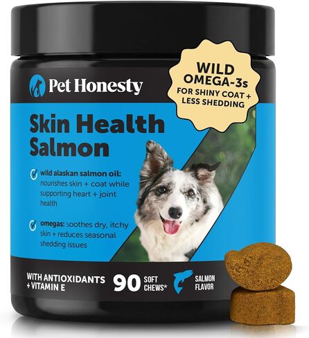 Pet Honesty Salmon Skin Health - Omega 3 Fish Oil For Dogs, Natural Salmon Oil For Dogs Chews for Healthy Skin & Coat, May Reduce Normal Shedding for Sensitive Skin, Dog Fish Oil Supplements - (90 Ct) in Kuwait