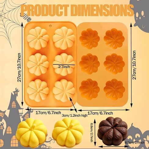 Halloween Pumpkin Silicone Molds 2 Pack, 6-Cavity Food Grade Pumpkin Molds, Nonstick Pumpkin Cake Molds Pumpkin Chocolate Mold for Baking, Soap, Candle Making Halloween DIY Craft in Kuwait