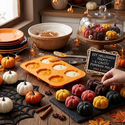 Halloween Pumpkin Silicone Molds 2 Pack, 6-Cavity Food Grade Pumpkin Molds, Nonstick Pumpkin Cake Molds Pumpkin Chocolate Mold for Baking, Soap, Candle Making Halloween DIY Craft in Kuwait