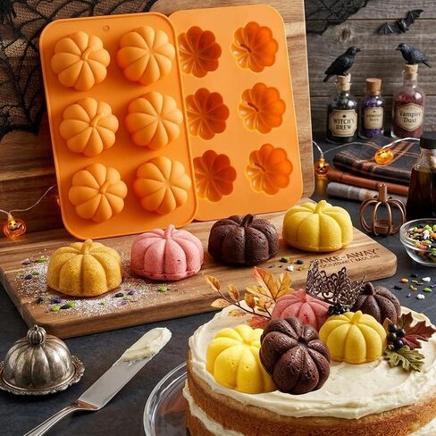 Halloween Pumpkin Silicone Molds 2 Pack, 6-Cavity Food Grade Pumpkin Molds, Nonstick Pumpkin Cake Molds Pumpkin Chocolate Mold for Baking, Soap, Candle Making Halloween DIY Craft in Kuwait