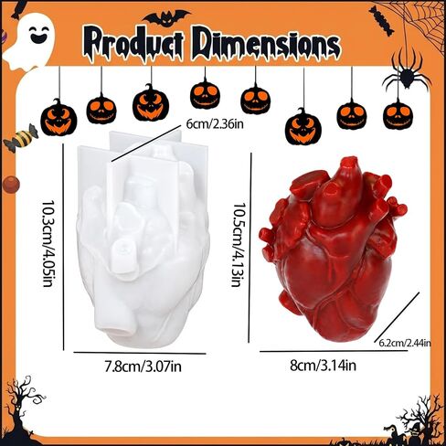 Halloween Heart Silicone Candle Mold, 3D Heart Resin Mold for Candle Making, DIY Ghost Molds for Epoxy Resin, Handmade Soap, Plaster, Aromatherapy, Spooky Halloween Party Home Decor（1Pcs） in Kuwait
