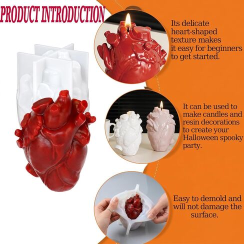 Halloween Heart Silicone Candle Mold, 3D Heart Resin Mold for Candle Making, DIY Ghost Molds for Epoxy Resin, Handmade Soap, Plaster, Aromatherapy, Spooky Halloween Party Home Decor（1Pcs） in Kuwait