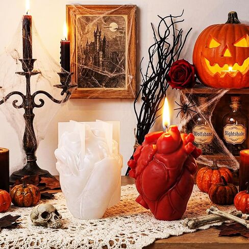 Halloween Heart Silicone Candle Mold, 3D Heart Resin Mold for Candle Making, DIY Ghost Molds for Epoxy Resin, Handmade Soap, Plaster, Aromatherapy, Spooky Halloween Party Home Decor（1Pcs） in Kuwait