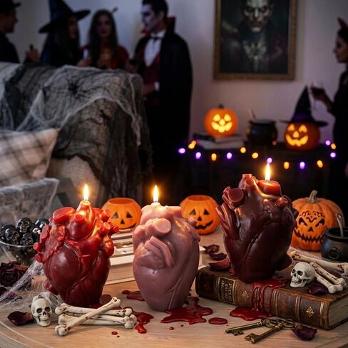 Halloween Heart Silicone Candle Mold, 3D Heart Resin Mold for Candle Making, DIY Ghost Molds for Epoxy Resin, Handmade Soap, Plaster, Aromatherapy, Spooky Halloween Party Home Decor（1Pcs） in Kuwait