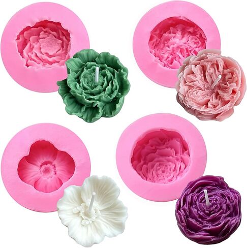 4 Pcs Flower Silicone Molds, Flower Candle Molds for Candle Making,3D Floral Silicone Resin Mold Daisy Hydrangea Fondant Mold for Chocolate Cake Decorating Soap Wax Resin Craft in Saudi Arabia
