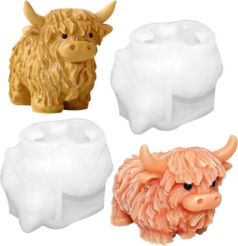 Highland Cow Silicone Mold for Resin Candle Soap, 2 Packs 3D Cute Cow Animal Candle Mold for Candle Making, Highland Cow Chocolate Candy Fondant Molds for Cake Decor in Kuwait