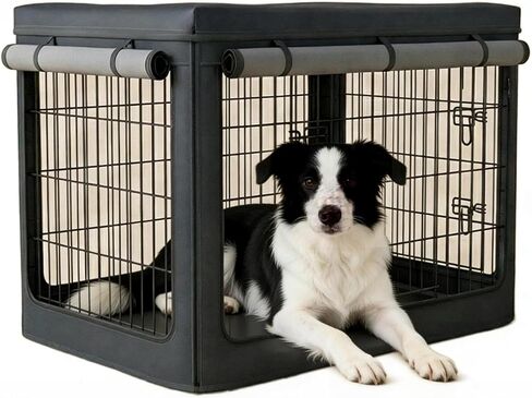 48 Inch Dog Crate Cover,1680D Heavy Duty Waterproof Oxford Kennel Cover with Detachable Top & Breathable Mesh for Large Dogs, Universal Fit for Wire Crates (Black, Cover Only) in Saudi Arabia