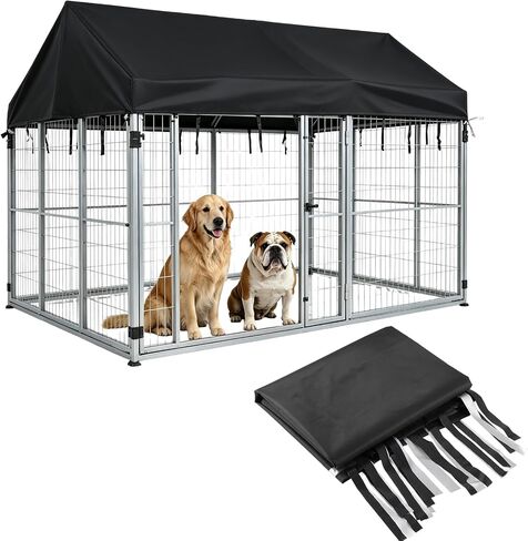 4'W X 8'L Outdoor Dog Kennel Cover, Outdoor Replacement Roof Cover with Windproof Drawstrings 420D Oxford Cloth with Silver Protective Coating for Waterproof Dog Kennel in Saudi Arabia