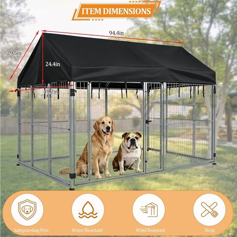 4'W X 8'L Outdoor Dog Kennel Cover, Outdoor Replacement Roof Cover with Windproof Drawstrings 420D Oxford Cloth with Silver Protective Coating for Waterproof Dog Kennel in Saudi Arabia