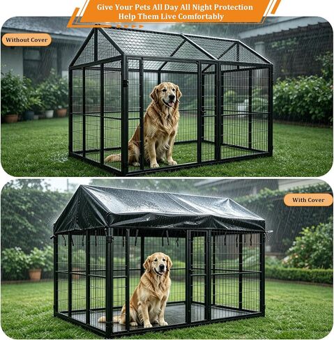 4'W X 8'L Outdoor Dog Kennel Cover, Outdoor Replacement Roof Cover with Windproof Drawstrings 420D Oxford Cloth with Silver Protective Coating for Waterproof Dog Kennel in Saudi Arabia