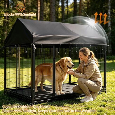 4'W X 8'L Outdoor Dog Kennel Cover, Outdoor Replacement Roof Cover with Windproof Drawstrings 420D Oxford Cloth with Silver Protective Coating for Waterproof Dog Kennel in Saudi Arabia