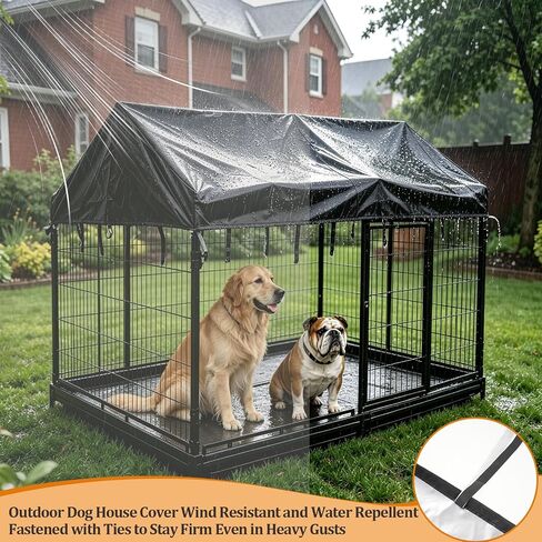 4'W X 8'L Outdoor Dog Kennel Cover, Outdoor Replacement Roof Cover with Windproof Drawstrings 420D Oxford Cloth with Silver Protective Coating for Waterproof Dog Kennel in Saudi Arabia