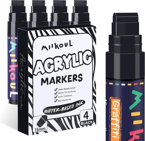 miikoul 12 Colors Jumbo Graffiti Markers, Large 15mm Felt Tip Permanent Acrylic Paint Pens Colored Markers for Rock Painting, Wood, Canvas, Glass, Plastic, Ceramics, Fabric and Outdoor Paintings in Saudi Arabia