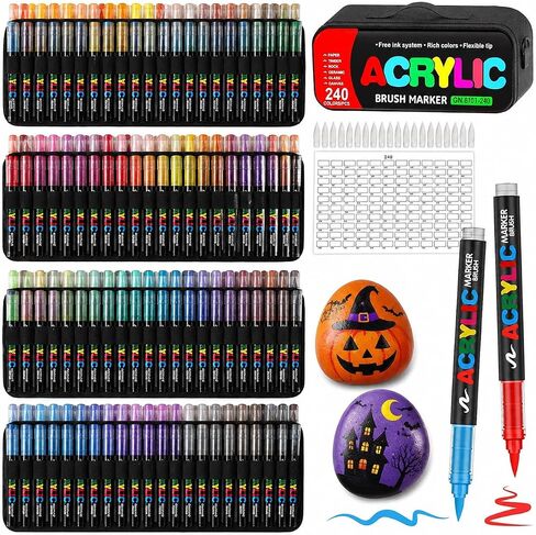 72 Colors Soft Brush Tip Acrylic Markers Set, Paint Pens for Rock, Wood, Fabric, Canvas, Glass, DIY Crafts, Waterproof Paint Markers, Vibrant Acrylic Pens for Artists and Art Projects in Kuwait