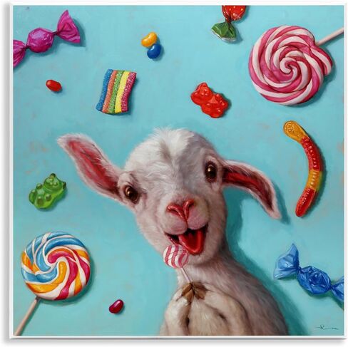 Stupell Industries Happy Sheep with Candy Canvas Wall Art Design by Lucia Heffernan in Kuwait