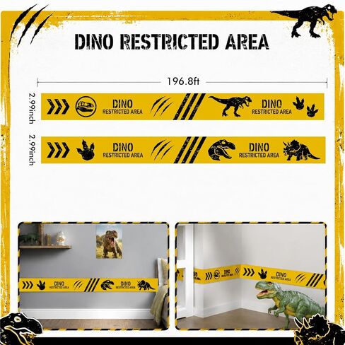 2 Rolls 3'' x 196 Feet Reusable Dinosaur Caution Tape Dinosaur Decorations Dino Dig Site Caution Tape Dinosaur Theme Party Supplies Favors (No Stickiness) in Kuwait
