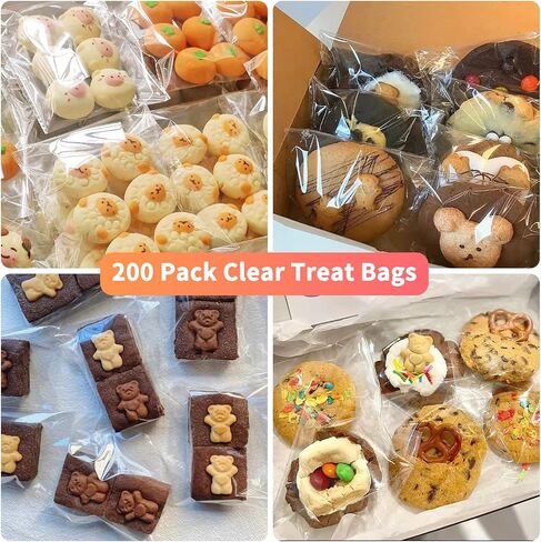 SUREHOME Cookie Bags with Seal, 200 Pcs 5x6 Inch Clear Self Sealing Cellophane Bags for Cookie Packaging Resealable Cello Treat Bag Plastic Individual Cookies Bag for Gift Giving Favors Candy Wrappers in Kuwait